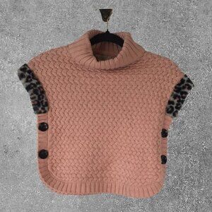Aspen Girl’s  Knit Poncho Size Small 5/6 with Faux Fur NWOT